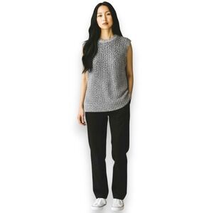 Theory‎ Womens Sleeveless Knit Top Sz M White Black Textured Tank Dressy Casual